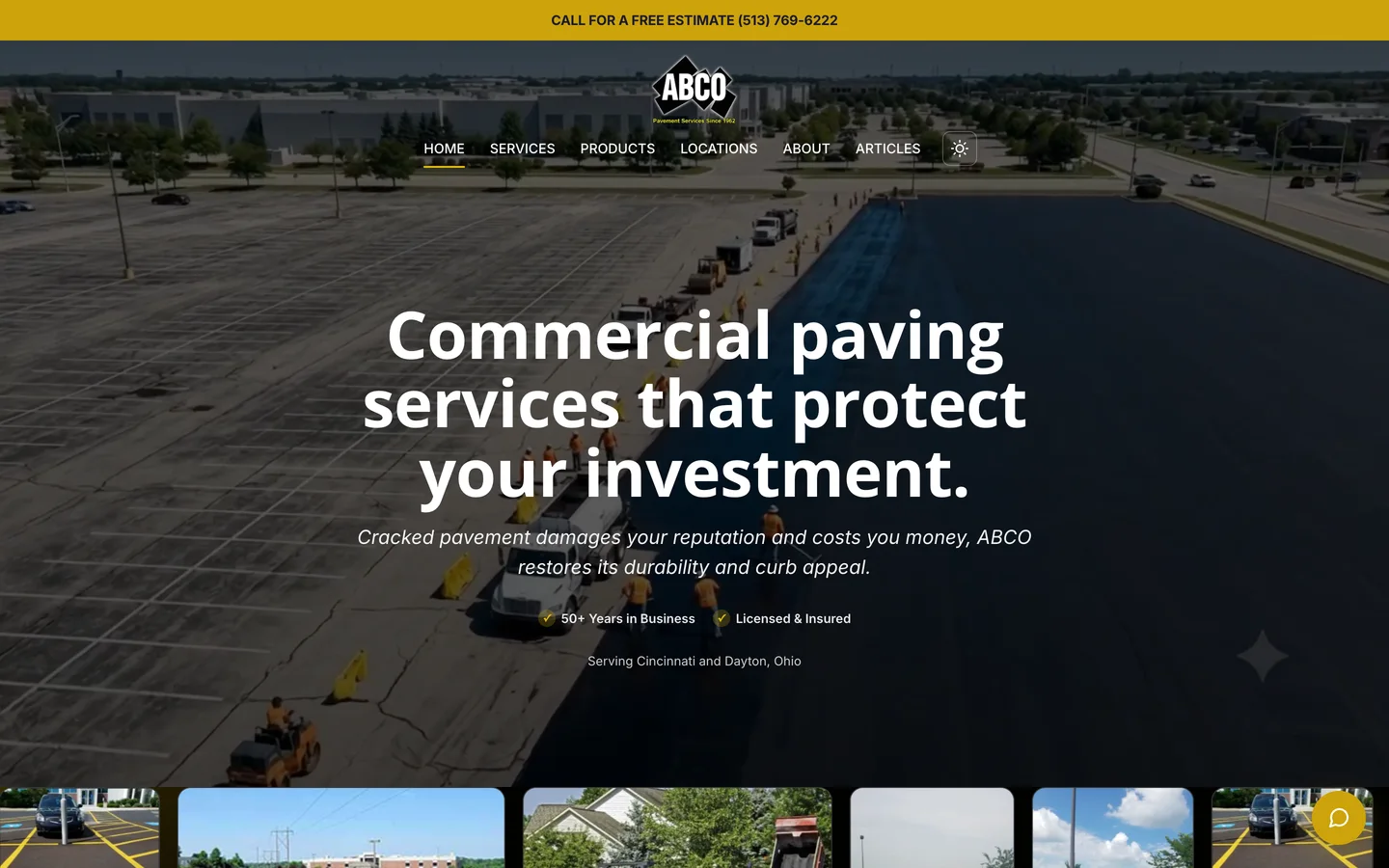 Abco Pavement Services homepage, built on eezyRank