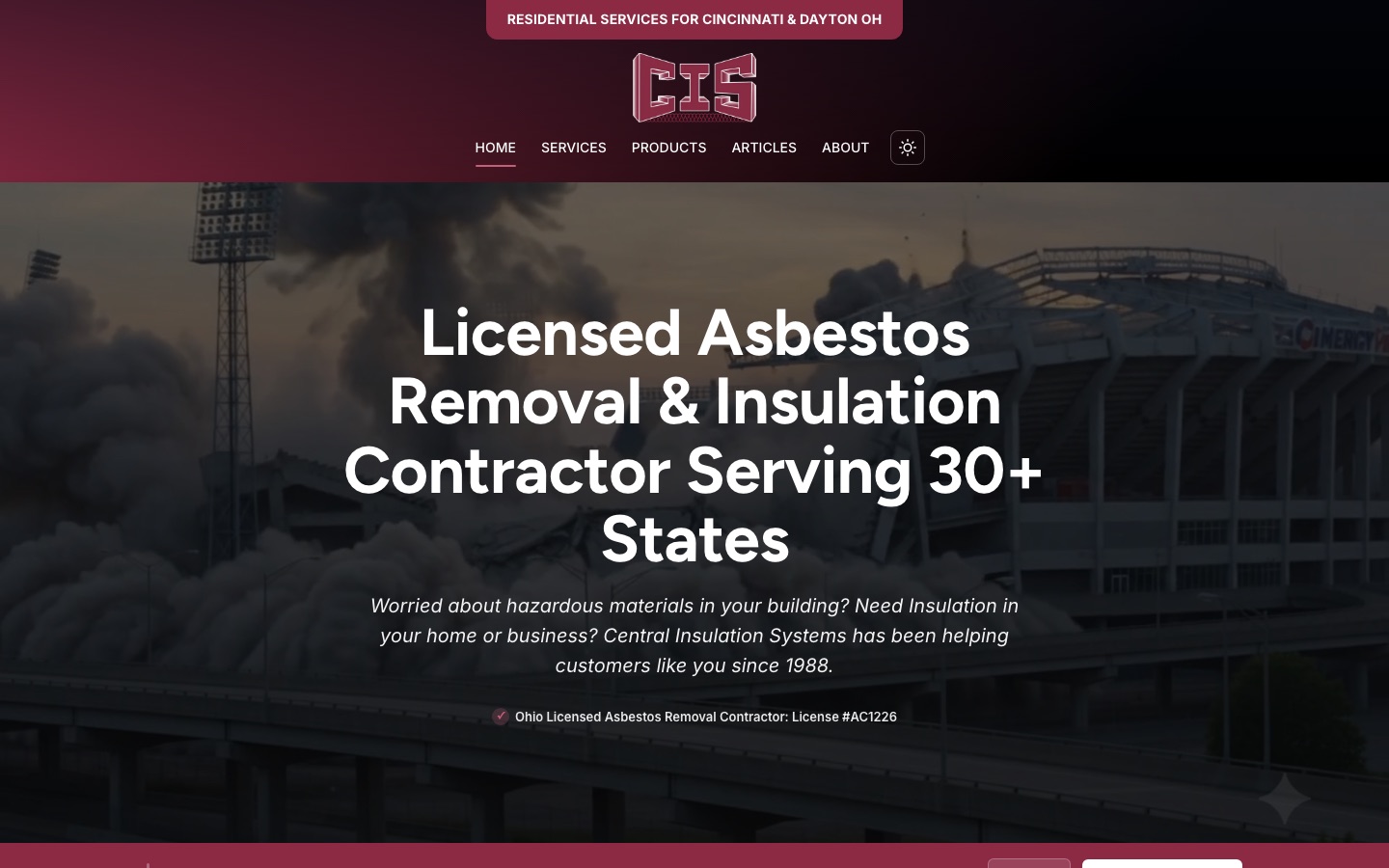 Central Insulation Systems homepage as it is today